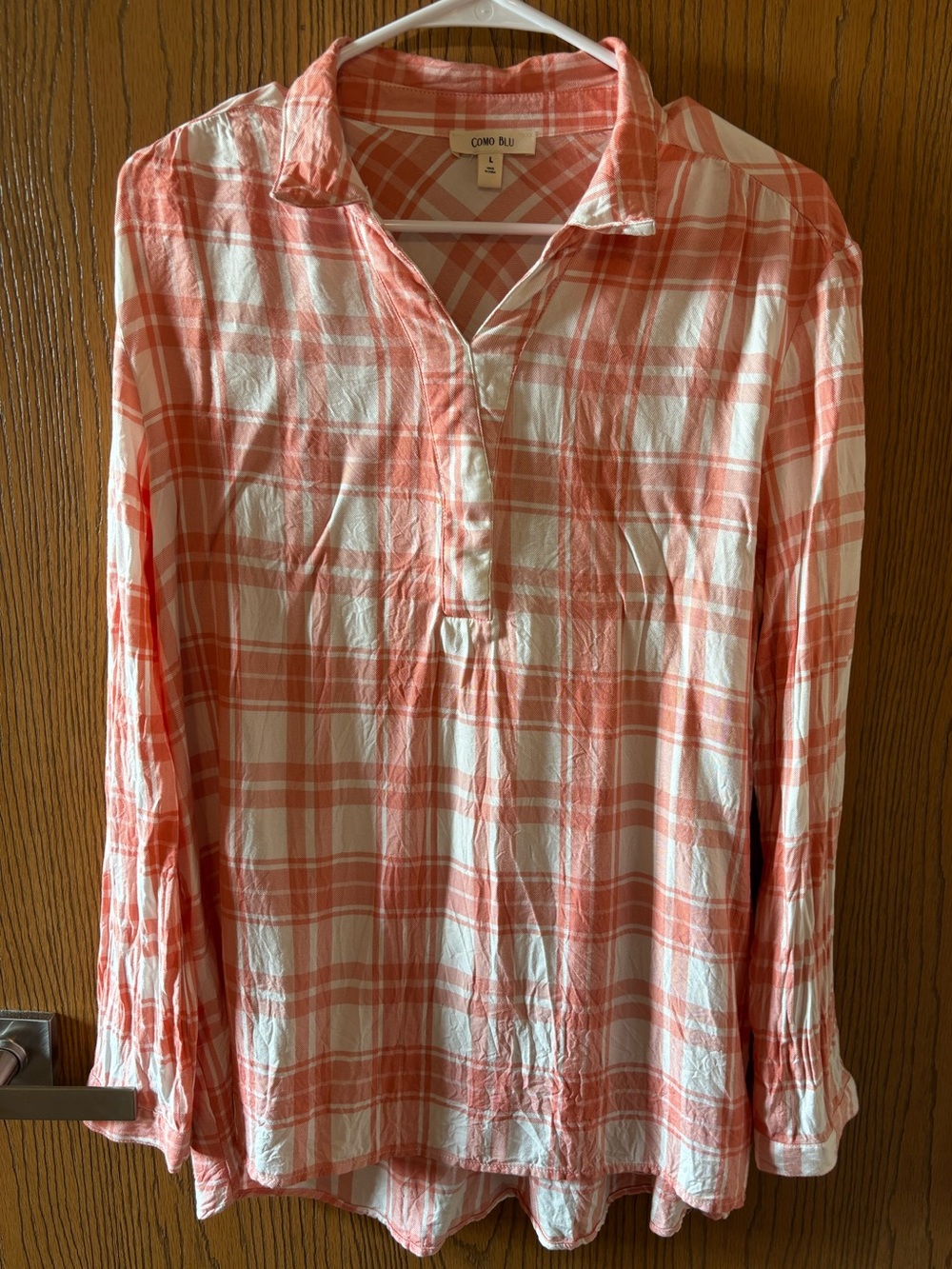 Como Blu Coral Plaid Long-Sleeve Blouse